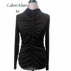 Black Long Sleeve Ruched Calvin Klein Women’s  Medium Top/Blouse/Shirt …